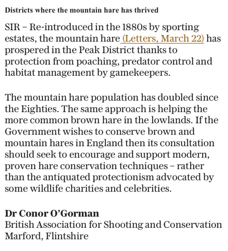 Haresterics Our letter to The Telegraph The British Association for