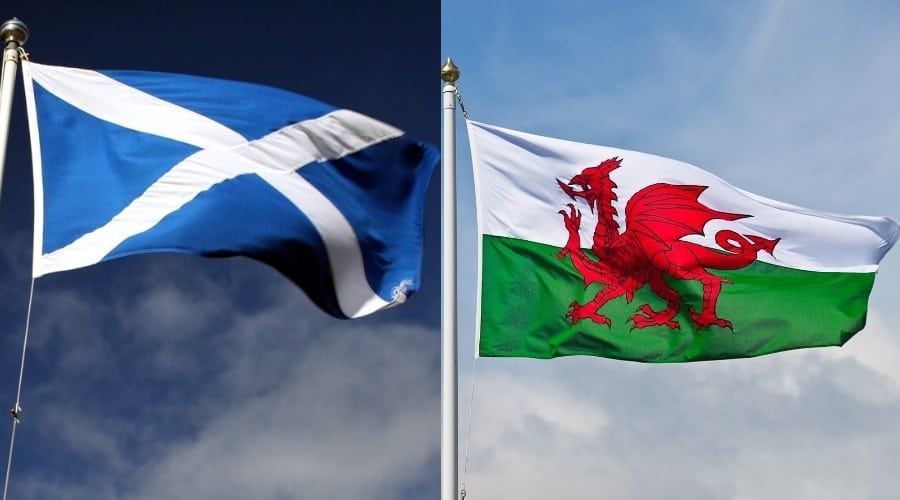 The Scottish and Welsh flags