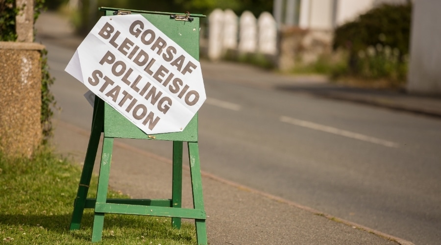 A polling station sign