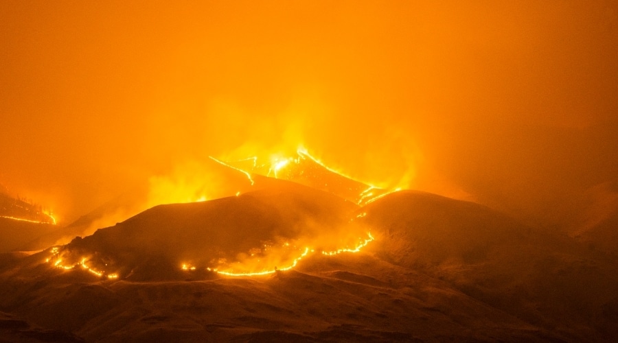 A mountain side on fire