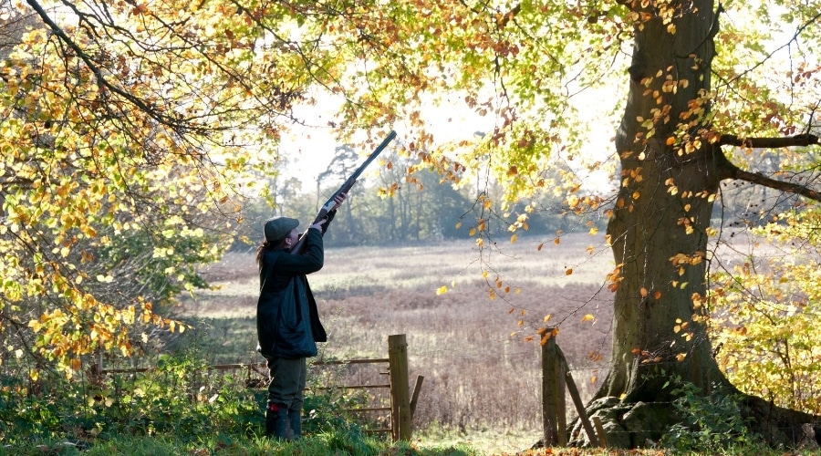 A game shooter in a field