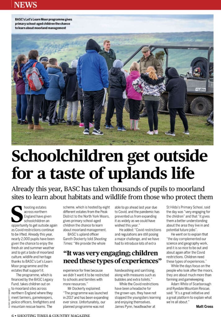 Already this year, BASC has taken thousands of pupils to moorland sites to learn about habitats and wildlife from those who protect them.