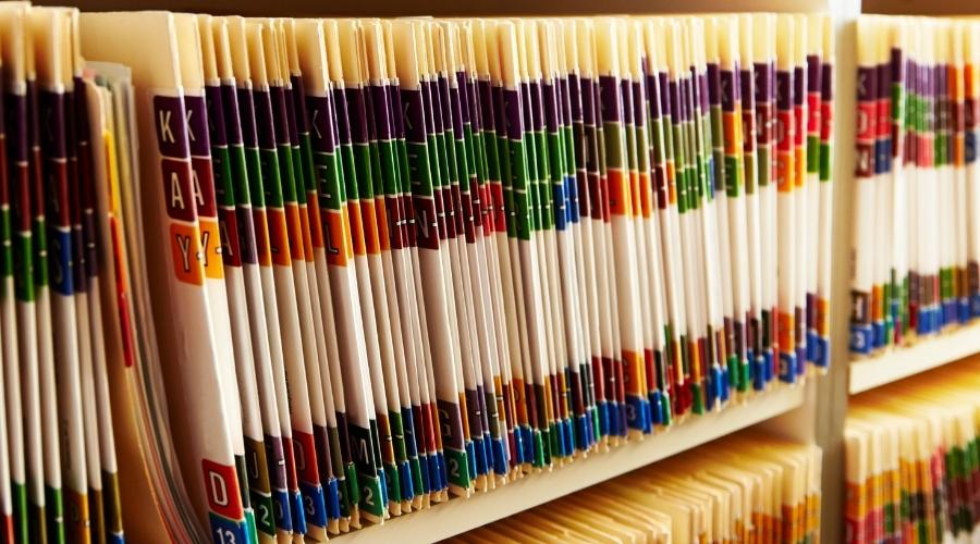 A shelf of files