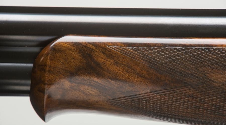 A close up of a shotgun