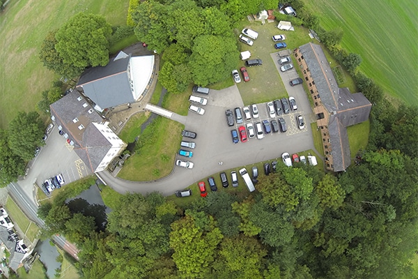 A view of Marford Mill from a bird's eye view