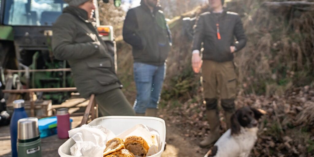 Sharing Christmas leftovers on Boxing Day shoot