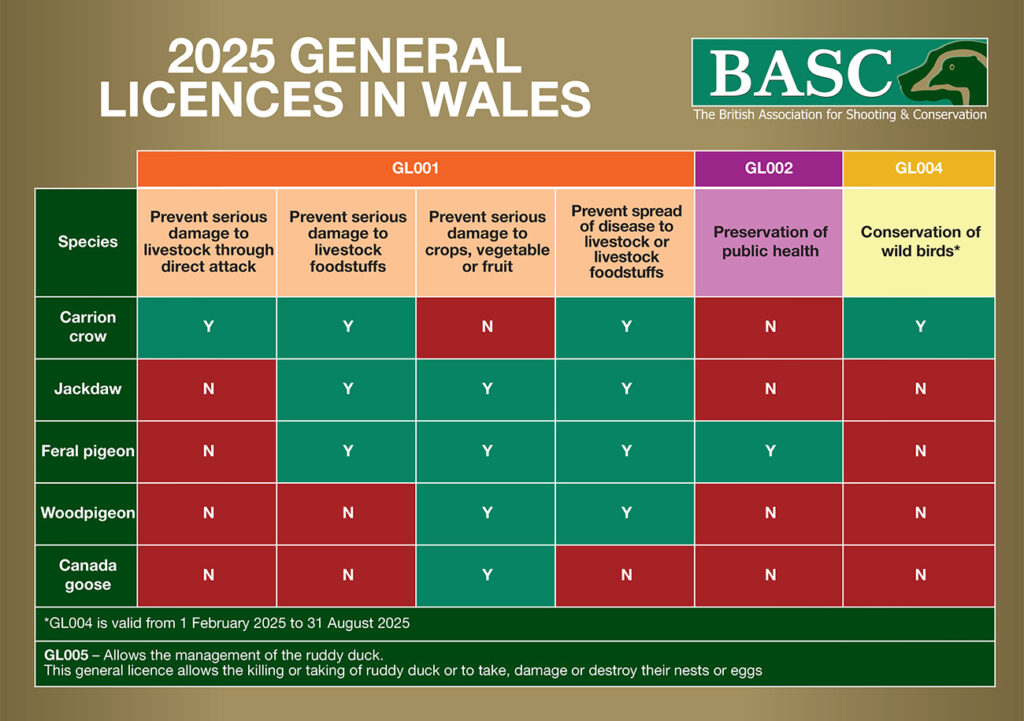 General Licence in Wales Table Jan 2025