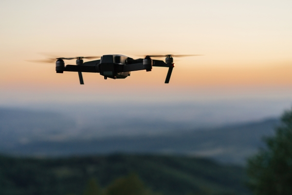 Drone flying over moorland