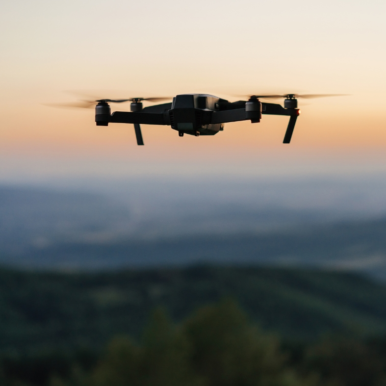 Drone flying over moorland