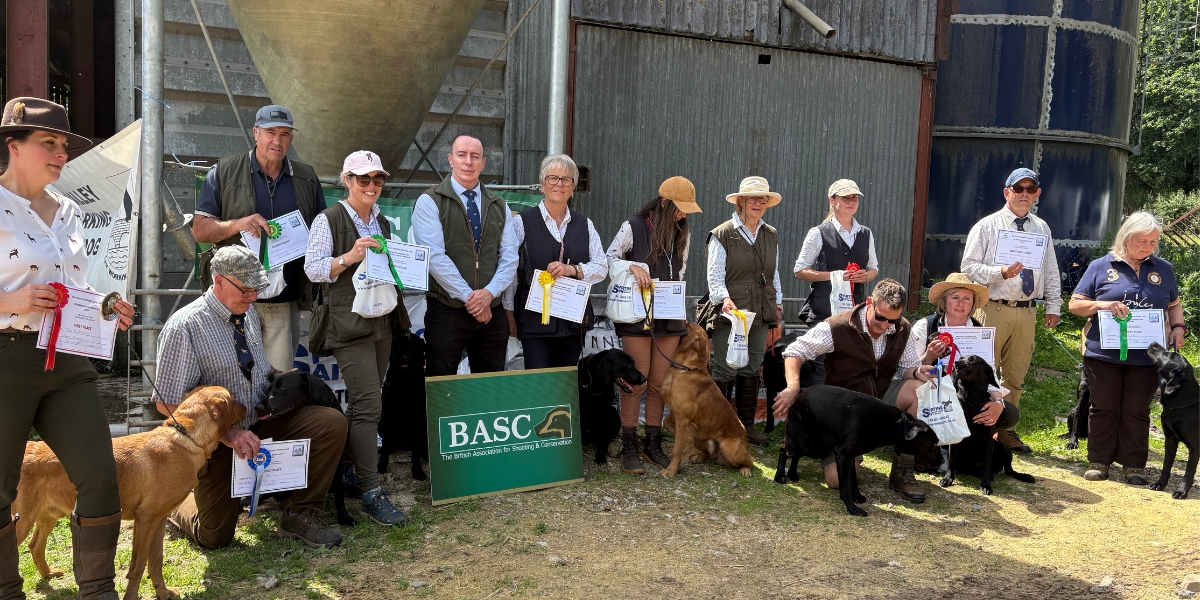 Working test award winners line up for a photo